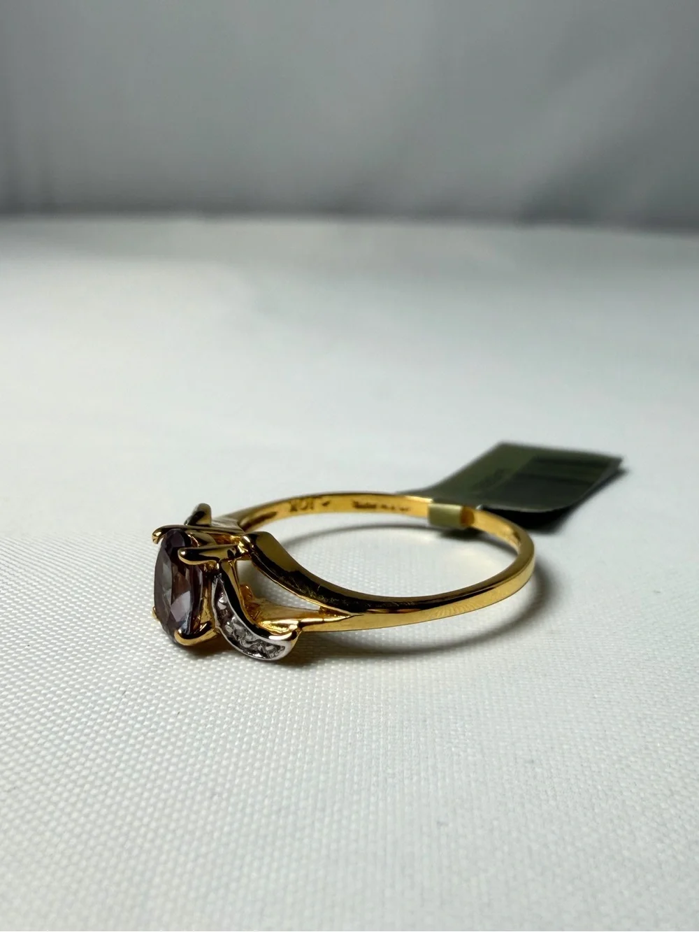 Lab Alexandrite Ring 10K Gold Color Change Natural Diamond Accents NWT Sz 6.25
